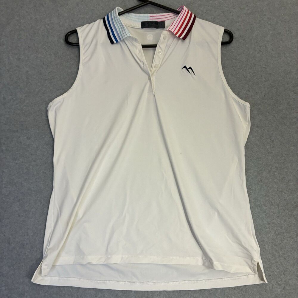 Women’s G/Fore Sleeveless Golf Polo Shirt White Multicolor Collar Size Large